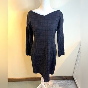 Theory Women’s Blue Black Burgundy Stretch Jacquard Boat Neck Dress Size Large